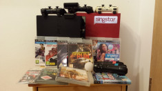 Vand Consola PS3 Playstation 3 Slim 250GB+Move+Camera+12 jocuri Originale+Karaoke Singstar cu 2 microfoane+3 Controller+Version 4.60 foto