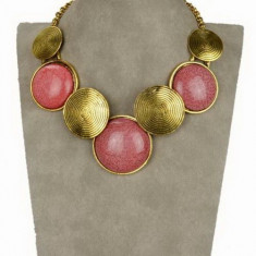 COLIER vintage auriu statement imens pandantive rotunde pietre rosii roz 3-4cm, nou - ideal cadou onomastica, Craciun -COMANDA MINIM 40 LEI foto