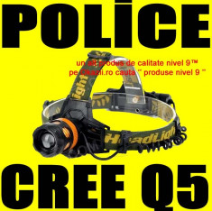 POLICE Lanterna Frontala cu SUPER LED CREE Q5 + 2 ACUMULATORI 18650 + INCARCATOR DUBLU + MEGA ZOOM + LUPA De Cap foto