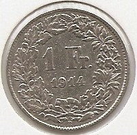 Elvetia 1 Franc 1914 Argint KM-24 (1) foto