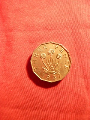Moneda 3 pence 1937 George VI ,Marea Britanie , bronz ,cal.NC foto