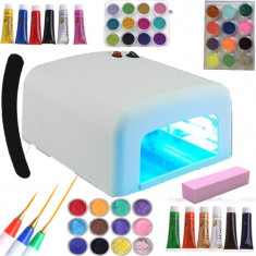 KIT SET UNGHII FALSE GEL UV MANICHIURA LAMPA UV caviar catifea sclipici acril pensule foto