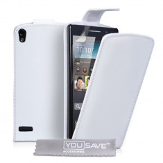 Husa Huawei Ascend P6 alba piele ECO flip + folie protectie display foto