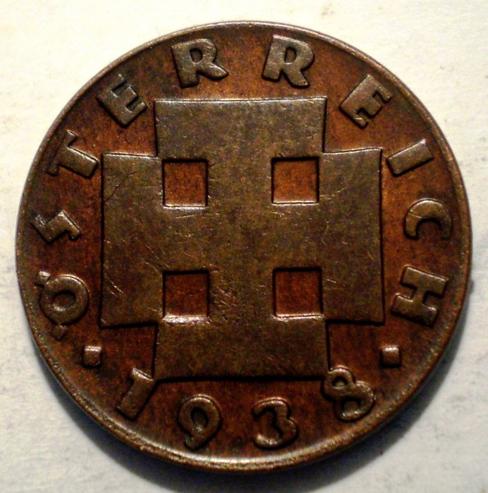 F.055 AUSTRIA 2 GROSCHEN 1938 XF RARA