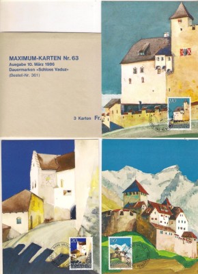 !!! LIECHTENSTEIN - LOT 3 ILUSTRATE MAXIME CASTELUL VADUZ 1986 foto