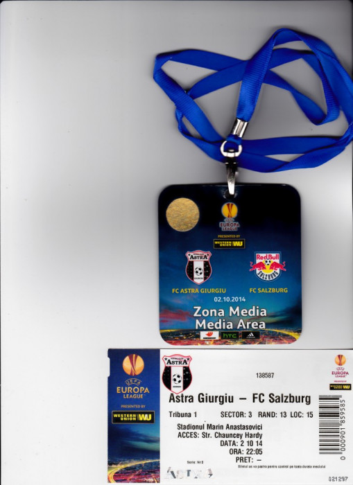 Acreditare + bilet meci fotbal ASTRA Giurgiu - RED BULL Salzburg (Europa League 02.10.2014)