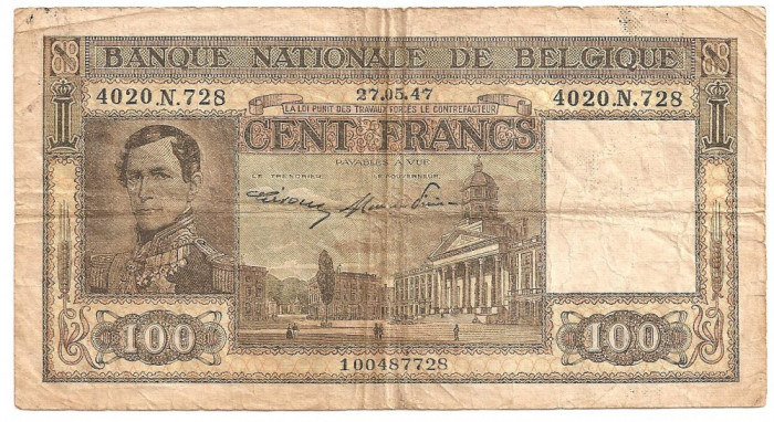 BELGIA 100 FRANCI FRANCS 1947 U