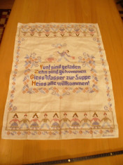 Peretar,servet, material textil,necusut doar imprimat,text in limba germana,pentru bucatarii rustice -vezi poze foto