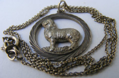 Lant vechi din argint cu medalion zodia BERBEC - de colectie foto