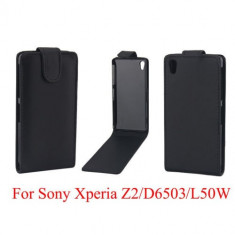 Toc piele husa neagra flip Sony Xperia Z2 + folie protectie ecran + expediere gratuita Posta foto