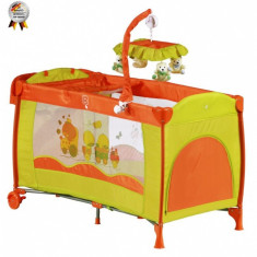 BabyGo - Patut pliant cu 2 nivele si mini-carusel Sleeper Deluxe orange foto