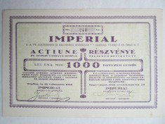 Actiune veche IMPERIAL S.A. pentru cultivarea si macinarea ardeiului , actiuni Oradea 1928 , document vechi foto