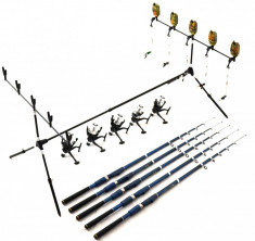 SET 5 LANSETE BLACK 3,6m CU MULINETE NBR60, 6 RULMENTI SI ROD POD FULL ECHIPAT foto