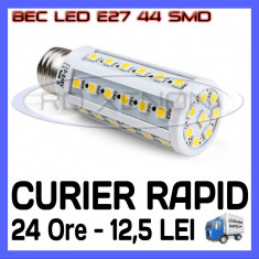 BEC ECONOMIC CU LED E27 DULIE NORMALA - 44 SMD 5050 - ILUMINARE PENTRU CASA, INTERIOR - CULOARE ALB CALD, ALB RECE - ALIMENTARE 220V foto