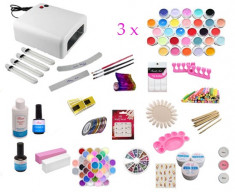 Kit manichiura Unghii False Geluri UV colorate Miley, Lampa 36w, Pensule, Sabloane, Accesorii la SUPER PRET foto