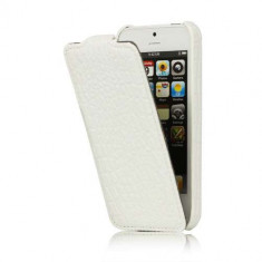 Husa Slim Piele Corcodil Flip iPhone 5 Alba foto