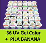 KIT SET 36 MODELE GEL Geluri COCO color colorate 5ml + pila tip banana, Gel colorat