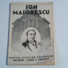 ION MAIORESCU - REVISTA ELEVILOR COLEGIULUI NATIONAL "CAROL I" CRAIOVA ~ IAN.-MARTIE 1934 ~