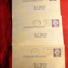 3 CP- Corespondenta Filatelica cu stamp. Reclame diverse- pe spate- Oferta de preturi 1959