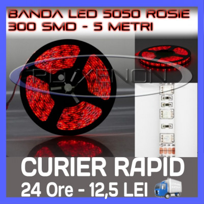 ROLA BANDA 300 LED - LEDURI SMD 5050 ROSU (ROSIE, ROSI) - 5 METRI, IMPERMEABILA (WATERPROOF), FLEXIBILA foto