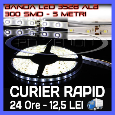 ROLA BANDA 300 LED - LEDURI SMD 3528 ALB (ALBA, ALBE) - 5 METRI, IMPERMEABILA (WATERPROOF), FLEXIBILA foto