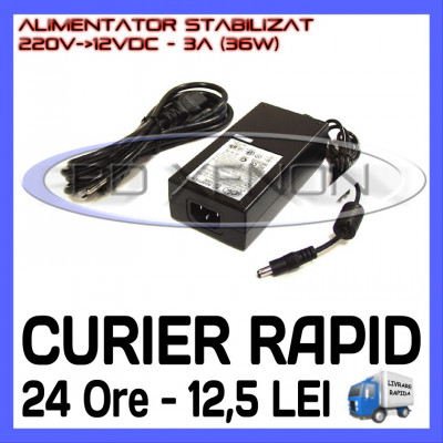 SURSA - ALIMENTATOR STABILIZAT 12V - 3A AMPERI - PENTRU BANDA LED RGB 150 SMD foto