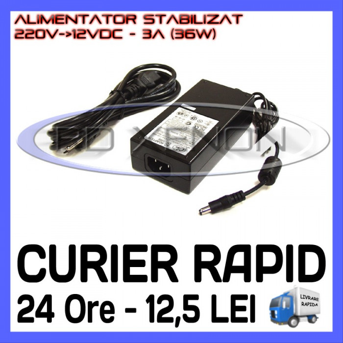 SURSA - ALIMENTATOR STABILIZAT 12V - 3A AMPERI - PENTRU BANDA LED RGB 150 SMD