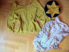 Bluza Pull &amp;amp;amp; Bear + caciula + esarfa Stradivarius brodata foto