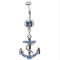 Piercing / cercel pentru buric din otel model ancora cristale albastre Anchor Diamond