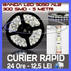 ROLA BANDA 300 LED - LEDURI SMD 5050 ALB (ALBA, ALBE) - 5 METRI, IMPERMEABILA (WATERPROOF), FLEXIBILA