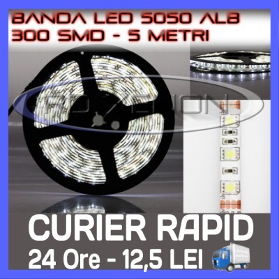 ROLA BANDA 300 LED - LEDURI SMD 5050 ALB (ALBA, ALBE) - 5 METRI, IMPERMEABILA (WATERPROOF), FLEXIBILA foto