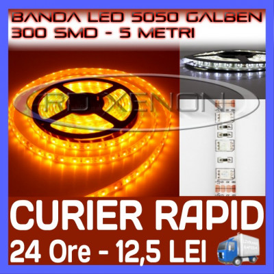 ROLA BANDA 300 LED - LEDURI SMD 5050 GALBEN (GALBEBA, GALBENE) - 5 METRI, IMPERMEABILA (WATERPROOF), FLEXIBILA foto