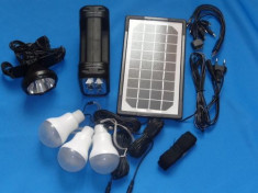 Kit cu Panou Solar si USB, Lanterna Frontala si Lampi, Acumulator 6V 4Ah GD8007 foto