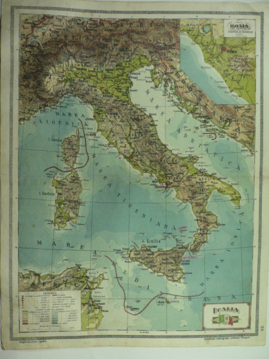 HARTA VECHE - ITALIA - DIN ATLAS GEOGRAFIC 1924