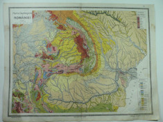 HARTA VECHE - HARTA GEOLOGICA A ROMANIEI MARI - DIN ATLAS GEOGRAFIC ANUL 1924 - GENERAL C-TIN TEODORESCU - INSTITUTUL CARTOGRAFIC UNIREA BRASOV foto