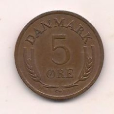 No(1) moneda-DANEMARCA -5 Ore 1963