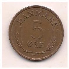 No(1) moneda-DANEMARCA -5 Ore 1969