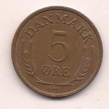 No(1) moneda-DANEMARCA -5 Ore 1969 foto