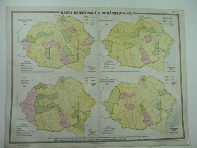 HARTA VECHE - HARTA INDUSTRIALA A ROMANIEI MARI FOAIA II - ATLAS GEOGRAFIC 1924 foto