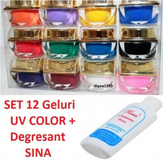 KIT set 12 gel color geluri uv colorate + degresant sina foto