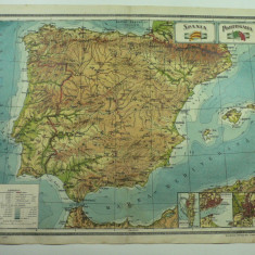 HARTA VECHE - SPANIA - PORTUGALIA - DIN ATLAS GEOGRAFIC 1924