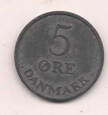 No(1) moneda-DANEMARCA - 5 Ore 1957