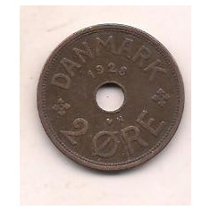 No(1) moneda-DANEMARCA -2 Ore 1928