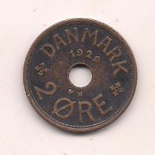 No(1) moneda-DANEMARCA -2 Ore 1929 foto