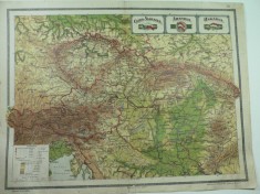 HARTA VECHE - CEHO - SLOVACIA - AUSTRIA - UNGARIA - DIN ATLAS GEOGRAFIC 1924
