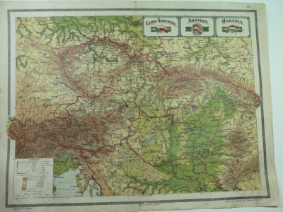 HARTA VECHE - CEHO - SLOVACIA - AUSTRIA - UNGARIA - DIN ATLAS GEOGRAFIC 1924 foto