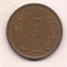 No(1) moneda-DANEMARCA -5 Ore 1966
