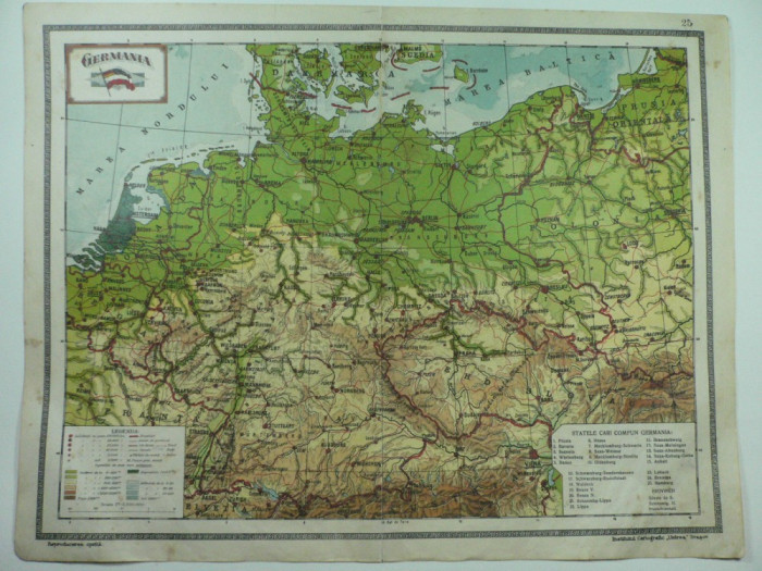 HARTA VECHE -GERMANIA - ATLAS GEOGRAFIC 1924 -INST.CARTOGRAFIC &quot;UNIREA&quot; BRASOV