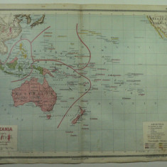 HARTA VECHE - OCEANIA HARTA POLITICA - DIN ATLAS GEOGRAFIC 1924 - I.CART. BRASOV