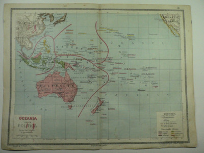 HARTA VECHE - OCEANIA HARTA POLITICA - DIN ATLAS GEOGRAFIC 1924 - I.CART. BRASOV foto